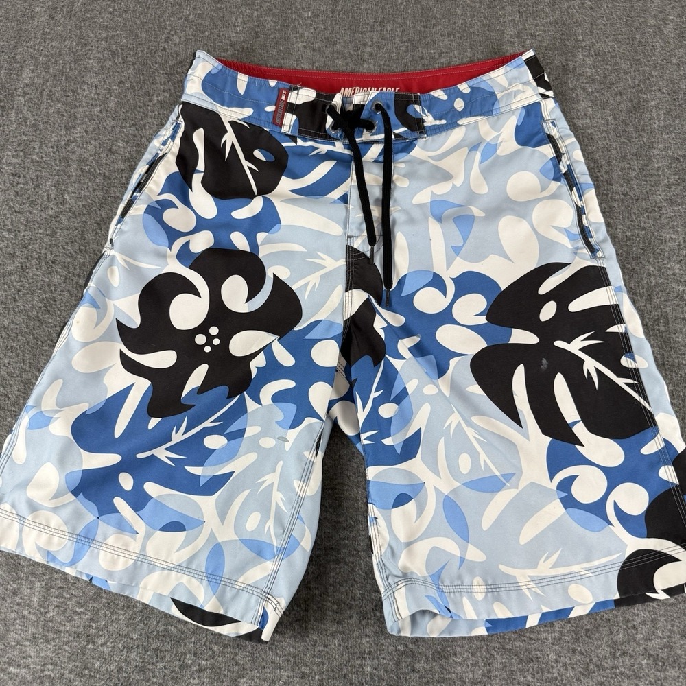 American Eagle Board Shorts Men's 30 Blue Floral Swim Trunks Surf